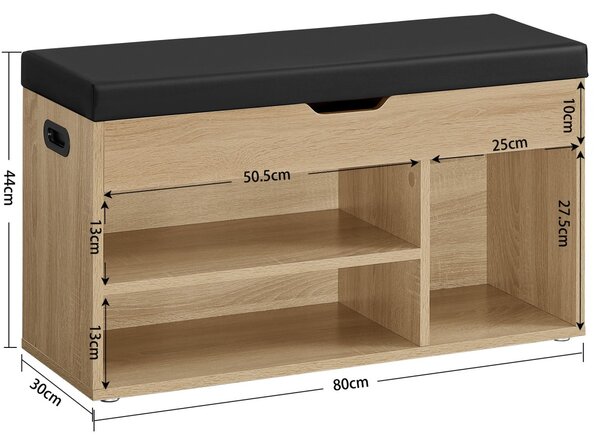 Omarica za čevlje s klopjo in črnim sedalom iz umetnega usnja WESO SONOMA 80x30x44 cm