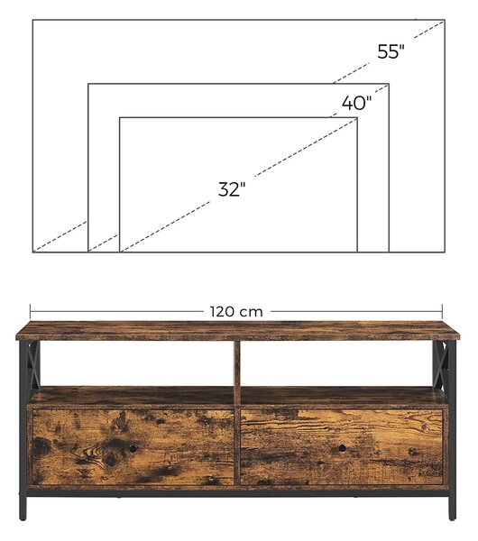 TV omarica z 2 predaloma 120 x 50 x 40 cm rustikalno rjava | VASAGLE