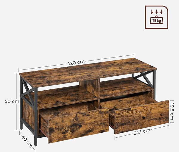 TV omarica z 2 predaloma 120 x 50 x 40 cm rustikalno rjava | VASAGLE