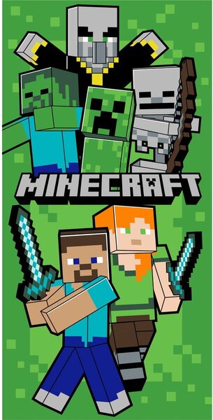 Zelena bombažna otroška brisača 70x140 cm Minecraft Let´s Survive – Jerry Fabrics