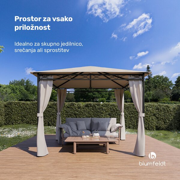 Blumfeldt Mondo, vrtni paviljon, party šotor, 295 x 262 x 295, jeklo, polyester, bež
