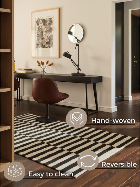 Črna/bela obojestranska ročno tkana volnena preproga 120x180 cm Donna – Hanse Home