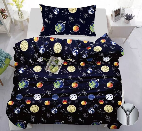 Bombažna posteljnina PLANETS temno modra Dimenzije posteljnine: 70 x 90 cm | 140 x 200 cm