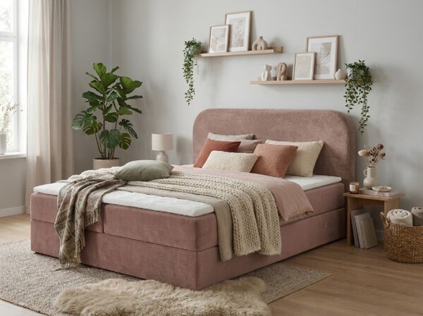 Oblazinjena postelja boxspring FORENA 160x200 cm staroroseča Vzmetnica: Vzmetnica Bonell