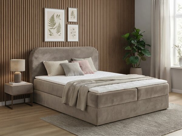 Oblazinjena postelja boxspring FORENA 160x200 cm bež Vzmetnica: Vzmetnica Bonell