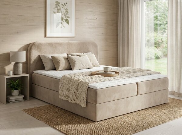 Oblazinjena postelja boxspring FORENA 160x200 cm bež Vzmetnica: Vzmetnica Bonell