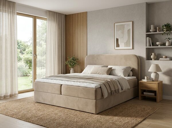 Oblazinjena postelja boxspring FORENA 160x200 cm bež Vzmetnica: Vzmetnica Bonell