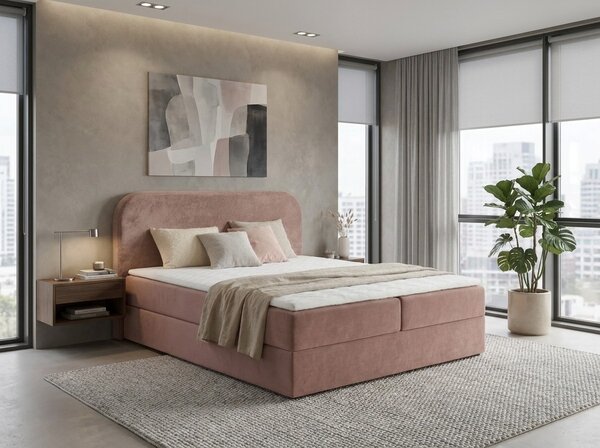 Oblazinjena postelja boxspring FORENA 160x200 cm staroroseča Vzmetnica: Vzmetnica Bonell