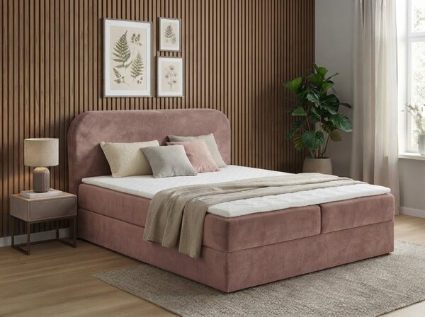 Oblazinjena postelja boxspring FORENA 160x200 cm staroroseča Vzmetnica: Vzmetnica Bonell