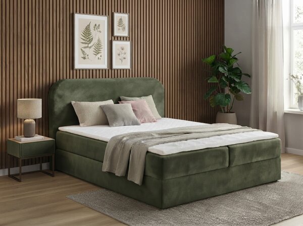 Obložena postelja boxspring FORENA 140x200 cm temno zelena Vzmetnica: Vzmetnica Bonell