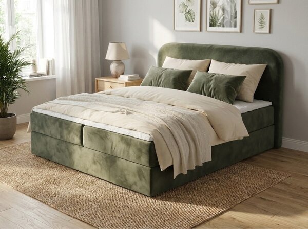 Obložena postelja boxspring FORENA 140x200 cm temno zelena Vzmetnica: Vzmetnica Bonell