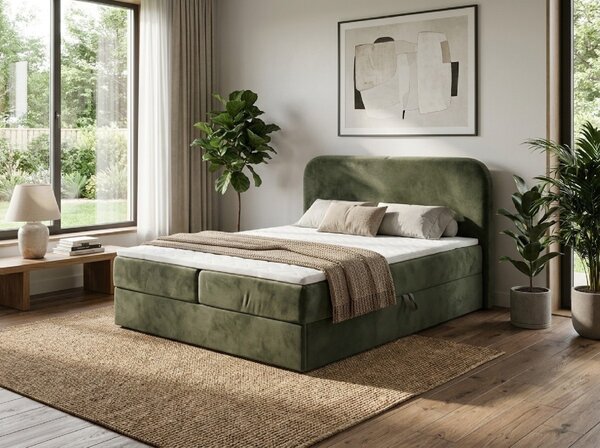 Obložena postelja boxspring FORENA 140x200 cm temno zelena Vzmetnica: Vzmetnica Bonell