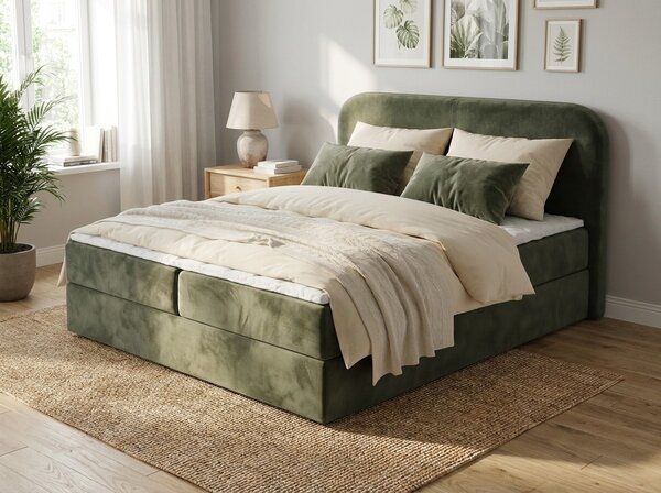 Oblazinjena postelja boxspring FORENA 160x200 cm temno zelena Vzmetnica: Vzmetnica Bonell