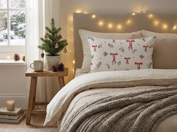 Bombažna prevleka za vzglavnik HOLLY BOWS 50x70 cm, barvna