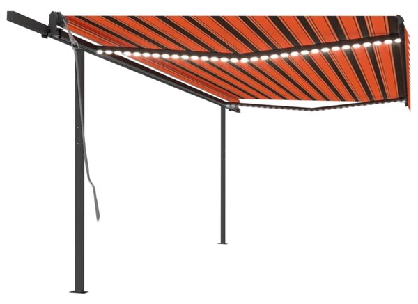 VidaXL Avtomatska tenda LED + senzor 5x3 m oranžna in rjava