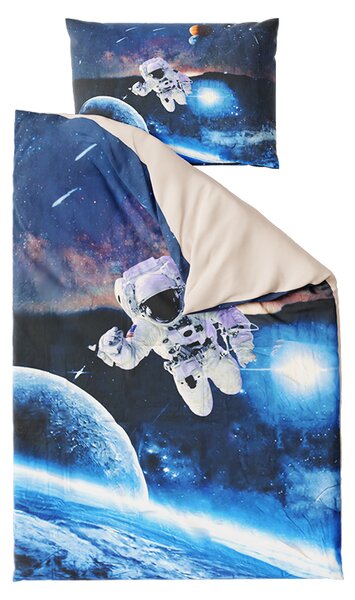 3D posteljnina ASTRONAVT modra + gratis prevleka za vzglavnik 40 x 40 cm Dimenzije posteljnine: 70 x 90 cm | 140 x 200 cm