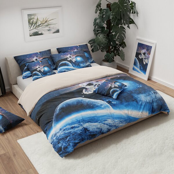 3D posteljnina ASTRONAVT modra + gratis prevleka za vzglavnik 40 x 40 cm Dimenzije posteljnine: 70 x 90 cm | 140 x 200 cm