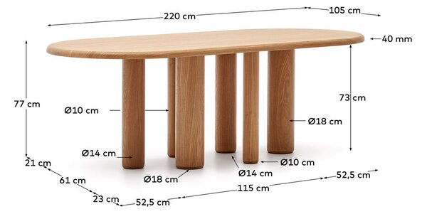 Jedilna miza v jesenovem dekorju 105x220 cm Mailen – Kave Home