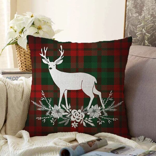 Božična prevleka za vzglavnik iz ženilje Minimalistični prevleki za blazino Tartan Merry Christmas, 55 x 55 cm