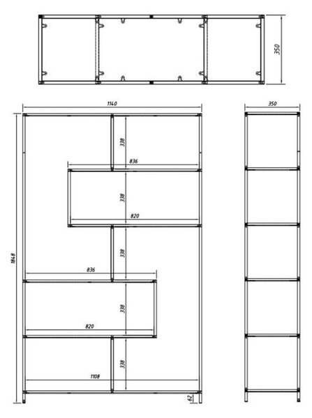 Črn regal v hrastovem dekorju 114x185 cm Seaford – Actona