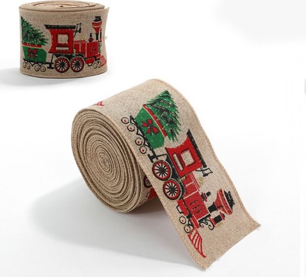 Božični trak CHRISTMAS TRAIN 6,3 cm x 2 m, bež
