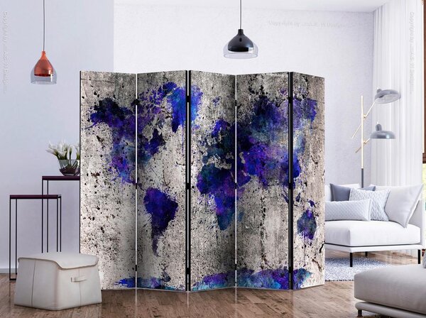 Artgeist Paravan Inked World Map, 5-Delni, Dvostranski