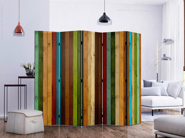 Artgeist Paravan Wooden Rainbow I, 5-Delni, Enostranski