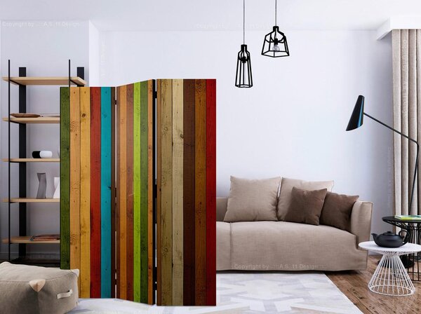 Artgeist Paravan Wooden Rainbow, 3-Delni, Enostranski