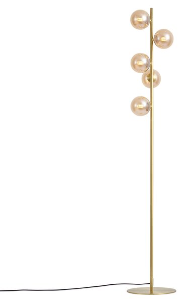 Art Deco vloerlamp messing met amber glas 5-lichts - Ryan