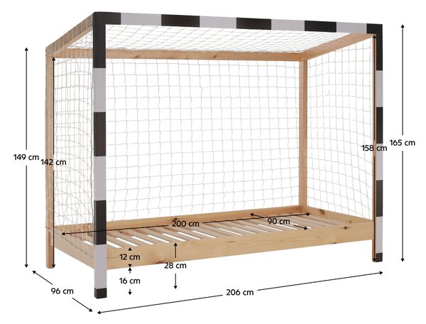 KONDELA Montessori postelja, naravna/bela/črna, 90x200, FUTAL