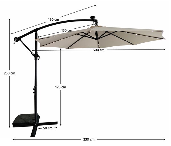 KONDELA Vrtni LED senčnik, bež, 3 m, LINDAN