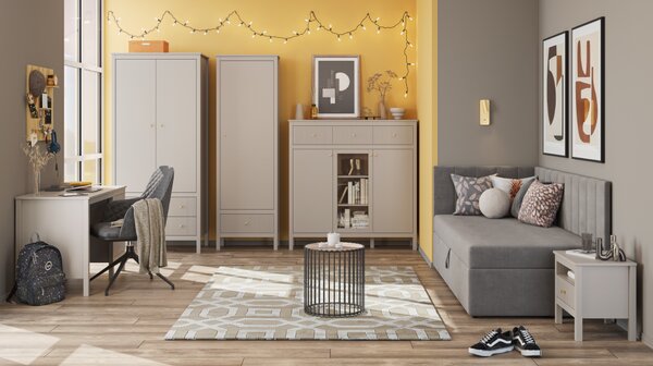 KONDELA Komoda, sivo-rjava Taupe/hrast craft zlat, KLIO 3S