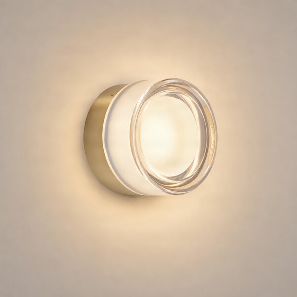Lucande LED-stenna svetilka Somber, bronasta/jantarna, Ø 12,5 cm, IP44, Zlata / medeninasta, Hodnik, Steklo, Sodobni