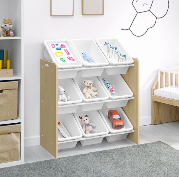 KONDELA Organizator/regal za igrače, naravna/bela, BOIS