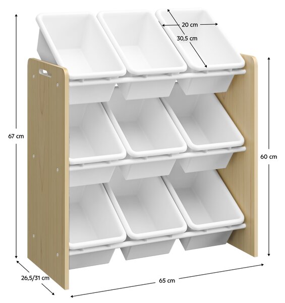 KONDELA Organizator/regal za igrače, naravna/bela, BOIS