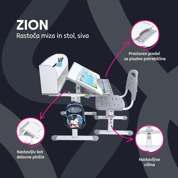 KONDELA Rastoča miza in stol, sivo/bela, komplet ZION