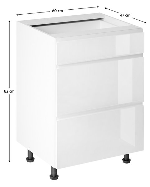 KONDELA Spodnja omarica, bela/bela visok sijaj HG, AURORA D60S3