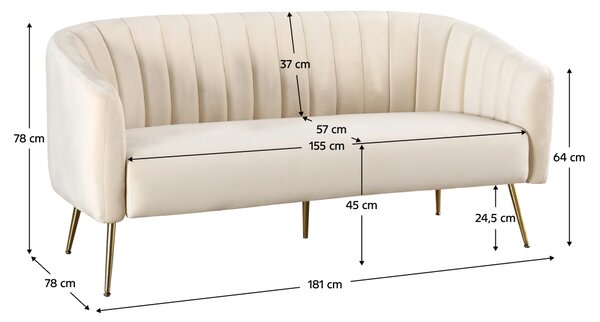 KONDELA Dizajnerski trosed, bež tkanina Velvet/gold krom-zlata, BAGY