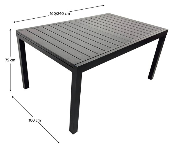 KONDELA Vrtna raztegljiva miza, 160/240 x 100 cm, črna, RIKO