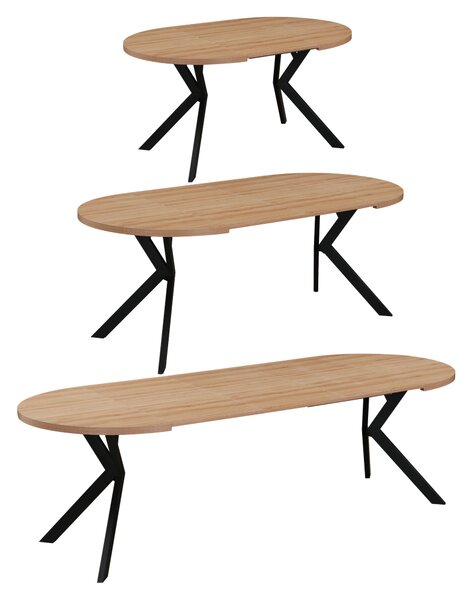 KONDELA Raztegljiva jedilna miza, svetli hrast/črna, 100-250 x 75,5 cm, LUKOS