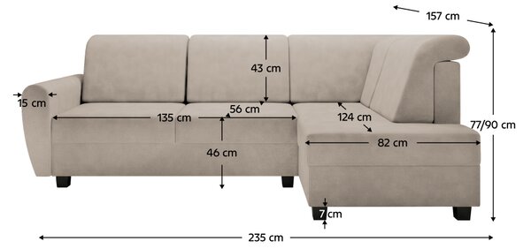 KONDELA Kotna sedežna garnitura, bež Taupe, desna, MEDY ROH