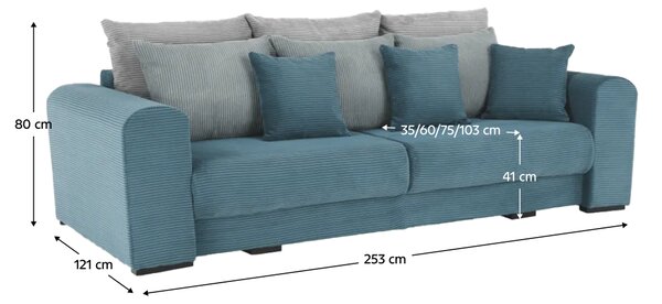 KONDELA Zelo prostoren kavč, modra/mentol/svetlo siva, GILEN BIG SOFA