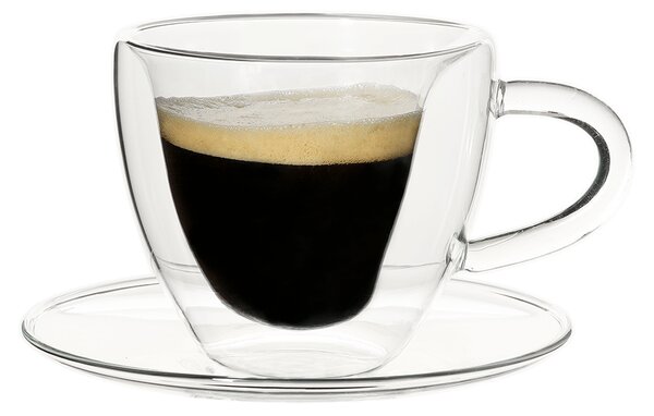 KONDELA Komplet 2 termo skodelic s krožniki, v obliki srca, 150 ml, prozorna, HOTCOOL TIP 5