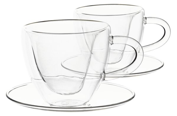 KONDELA Komplet 2 termo skodelic s krožniki, v obliki srca, 150 ml, prozorna, HOTCOOL TIP 5