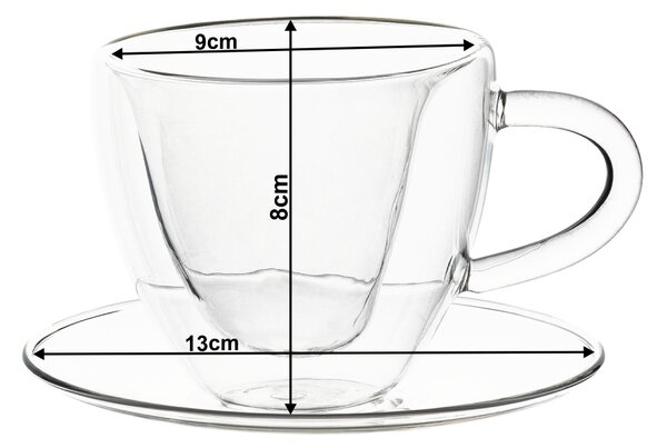 KONDELA Komplet 2 termo skodelic s krožniki, v obliki srca, 150 ml, prozorna, HOTCOOL TIP 5