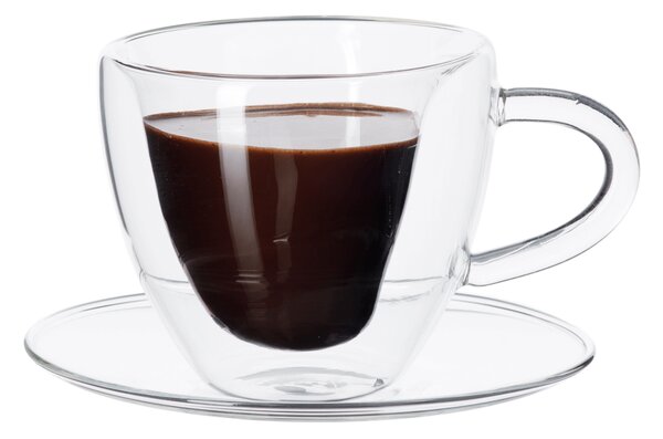 KONDELA Komplet 2 termo skodelic s krožniki, v obliki srca, 150 ml, prozorna, HOTCOOL TIP 5
