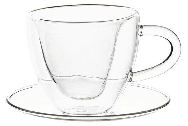 KONDELA Komplet 2 termo skodelic s krožniki, v obliki srca, 150 ml, prozorna, HOTCOOL TIP 5