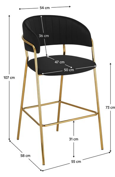 KONDELA Dizajnerski barski stol, črna tkanina Velvet/gold krom zlata, DASMIN TYP 2