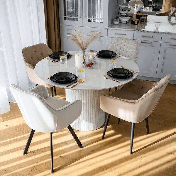 KONDELA Jedilna miza, bel marmor/MDF, premer 120 cm, MAHIR TYP 1