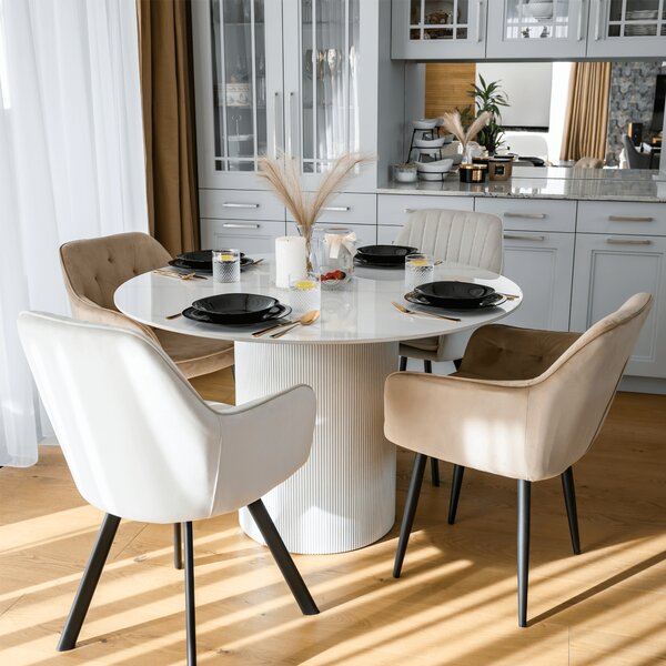 KONDELA Jedilna miza, bel marmor/MDF, premer 120 cm, MAHIR TYP 1